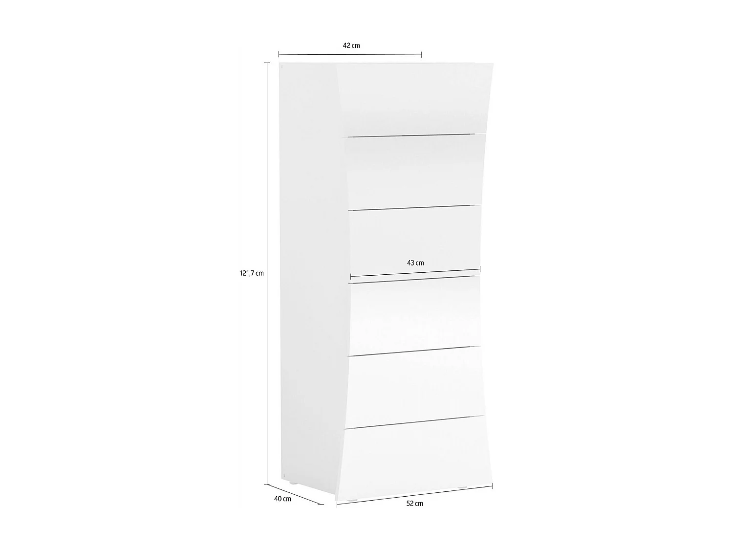 Commode Ddipard, Commode 6 tiroirs, Commode de chambre, 100% Made in Italy, 50x40h122 cm, Blanc brillant