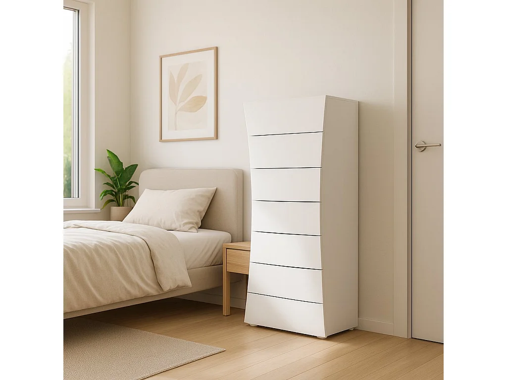 Commode Ddipard, Commode 6 tiroirs, Commode de chambre, 100% Made in Italy, 50x40h122 cm, Blanc brillant