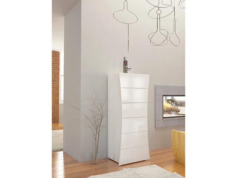 Cômoda Ddipard, cômoda com 6 gavetas, cômoda de quarto, 100% Fabricado na Itália, 50x40h122 cm, Branco brilhante