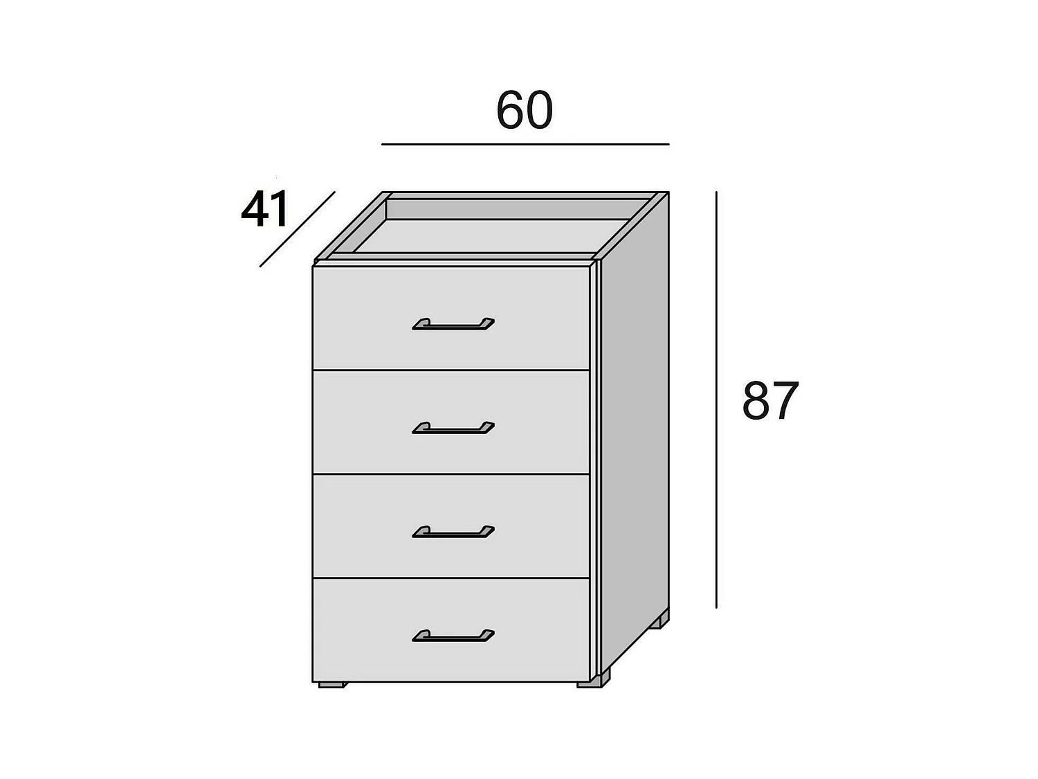 Commode Dmagli, Commode 4 tiroirs pour la chambre, Bureau polyvalent ou meuble d'étude, 60x41h87 cm, Ciment et Blanc