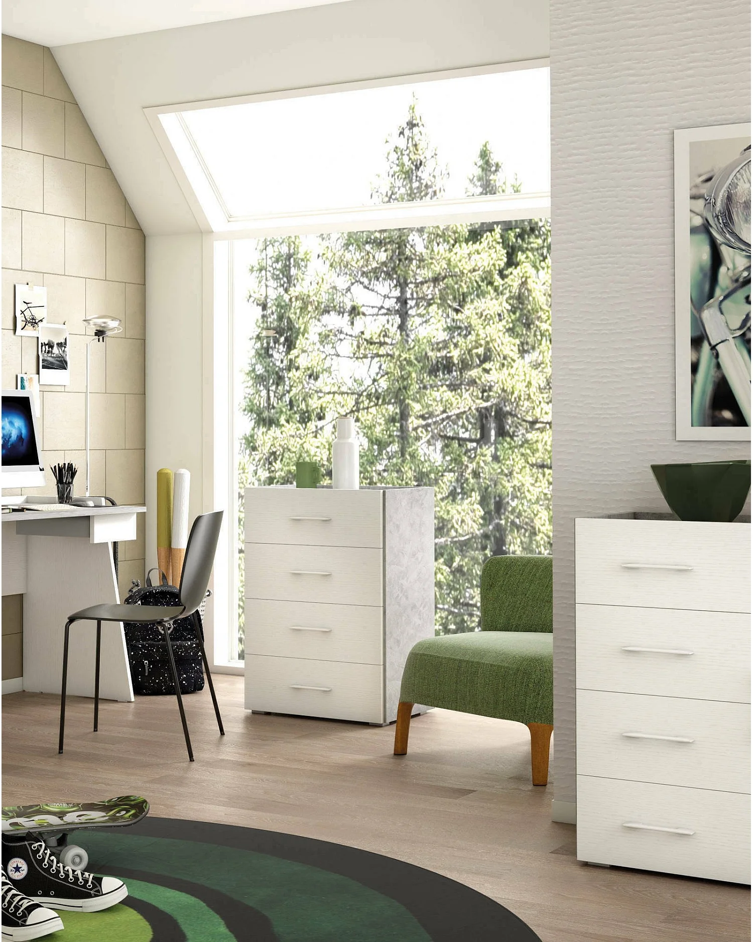 Commode Dmagli, Commode 4 tiroirs pour la chambre, Bureau polyvalent ou meuble d'étude, 60x41h87 cm, Ciment et Blanc