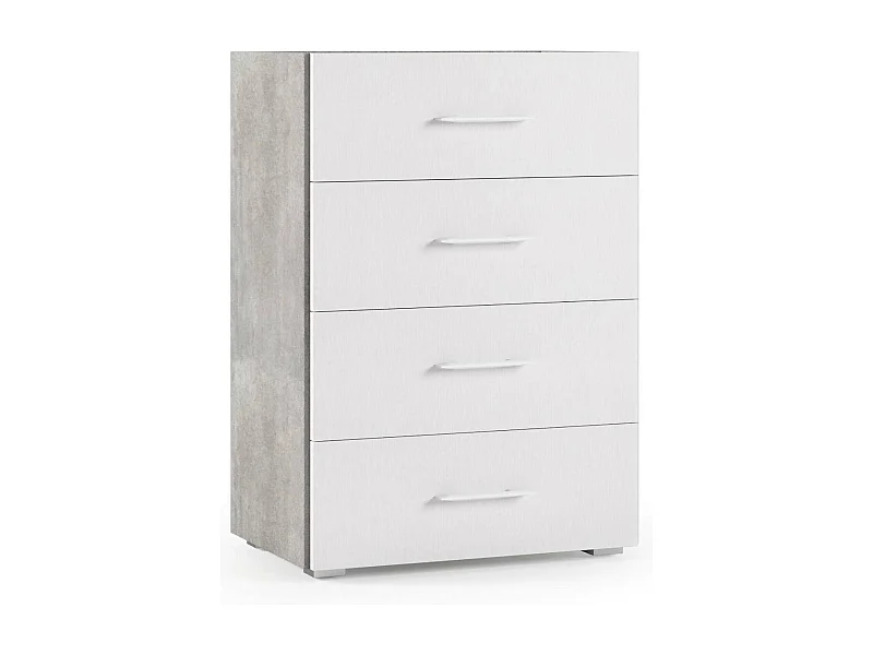 Commode Dmagli, Commode 4 tiroirs pour la chambre, Bureau polyvalent ou meuble d'étude, 60x41h87 cm, Ciment et Blanc