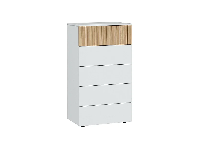Cômoda Dorig, cômoda com 5 gavetas, cômoda para quarto, cômoda moderna, 61x40h109 cm, branco e carvalho
