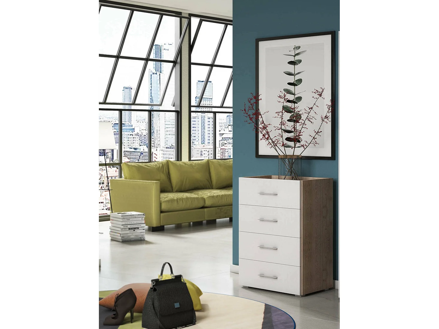 Commode Dmagli, Commode 4 tiroirs pour chambre à coucher, Bureau polyvalent ou meuble d'étude, 60x41h87 cm, Chêne et Blanc