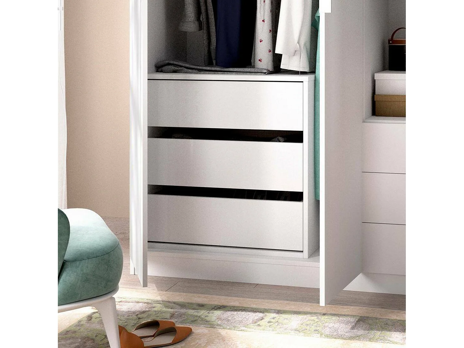 Commode Dmuzz, Commode pour intérieurs de garde-robe, Commode de chambre avec 3 tiroirs, 60x40h60 cm, Blanc