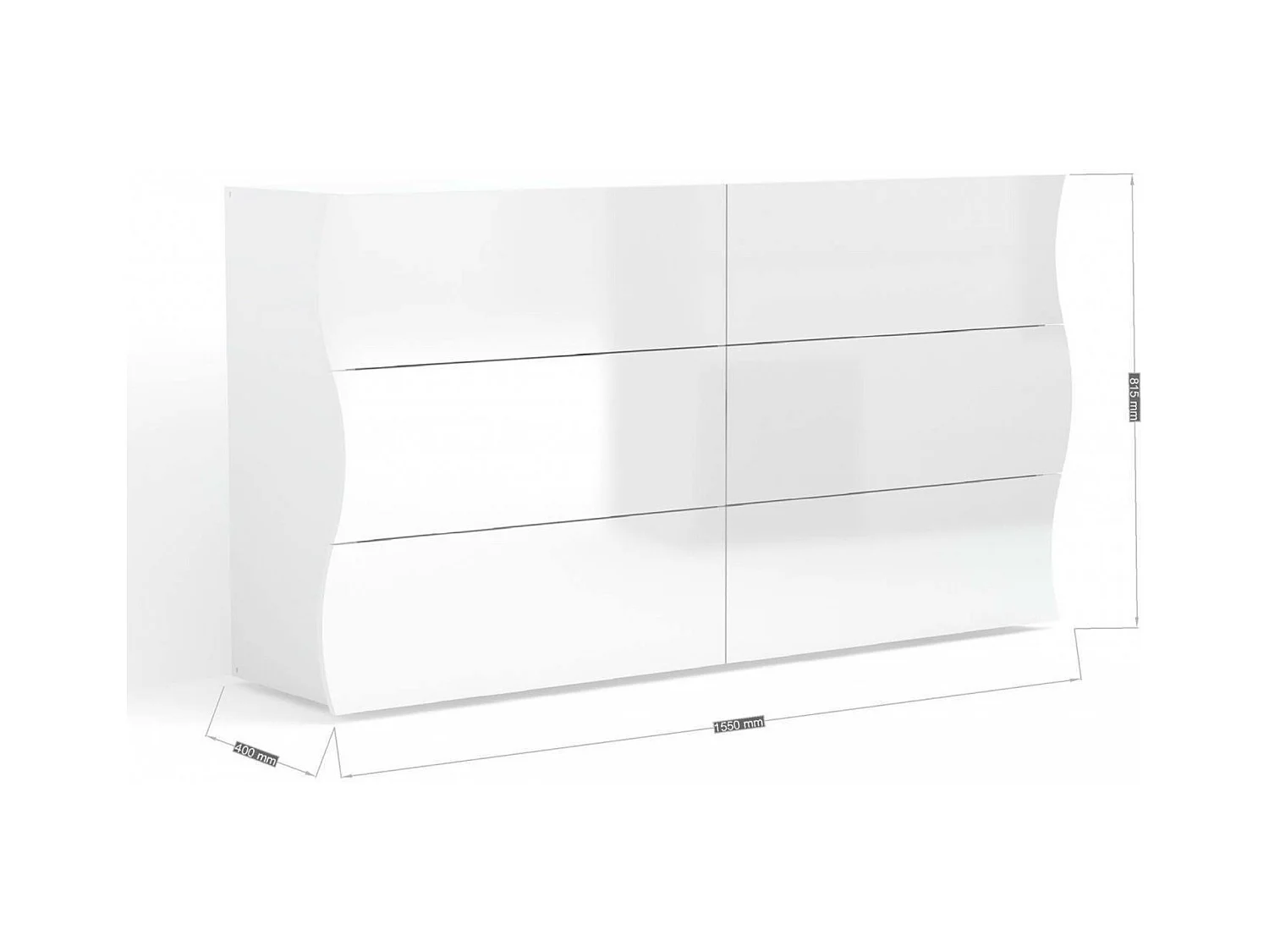Commode Dmonz, Commode 6 tiroirs, Commode de chambre, 100% Made in Italy, Blanc brillant, 155x40h82 cm