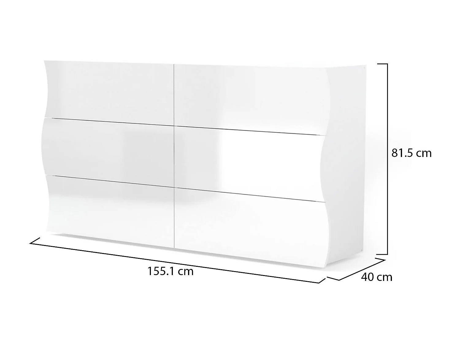 Commode Dmonz, Commode 6 tiroirs, Commode de chambre, 100% Made in Italy, Blanc brillant, 155x40h82 cm