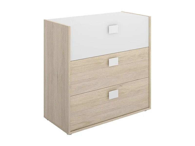 Cajonera Dmbay, Cajonera para dormitorio, Cajonera con 3 cajones, 80x43h81 cm, Roble y Blanco