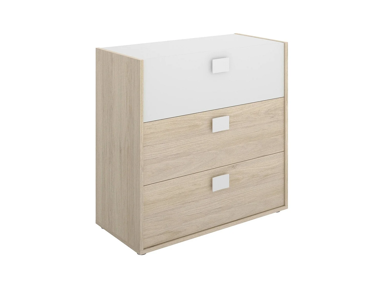 Dmbay ladekast, Slaapkamerladekast, Dressoir met 3 laden, 80x43h81 cm, Eiken en Wit