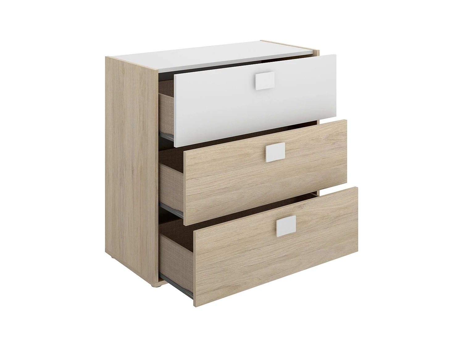 Commode Dmbay, Commode pour la chambre, Commode avec 3 tiroirs, 80x43h81 cm, Chêne et Blanc
