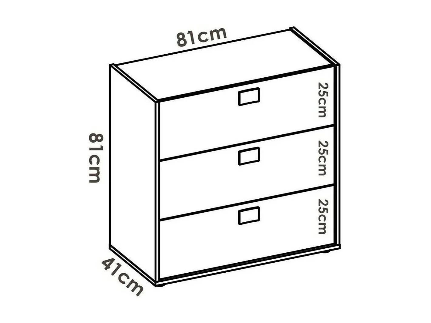 Commode Dmbay, Commode pour la chambre, Commode avec 3 tiroirs, 80x43h81 cm, Chêne et Blanc