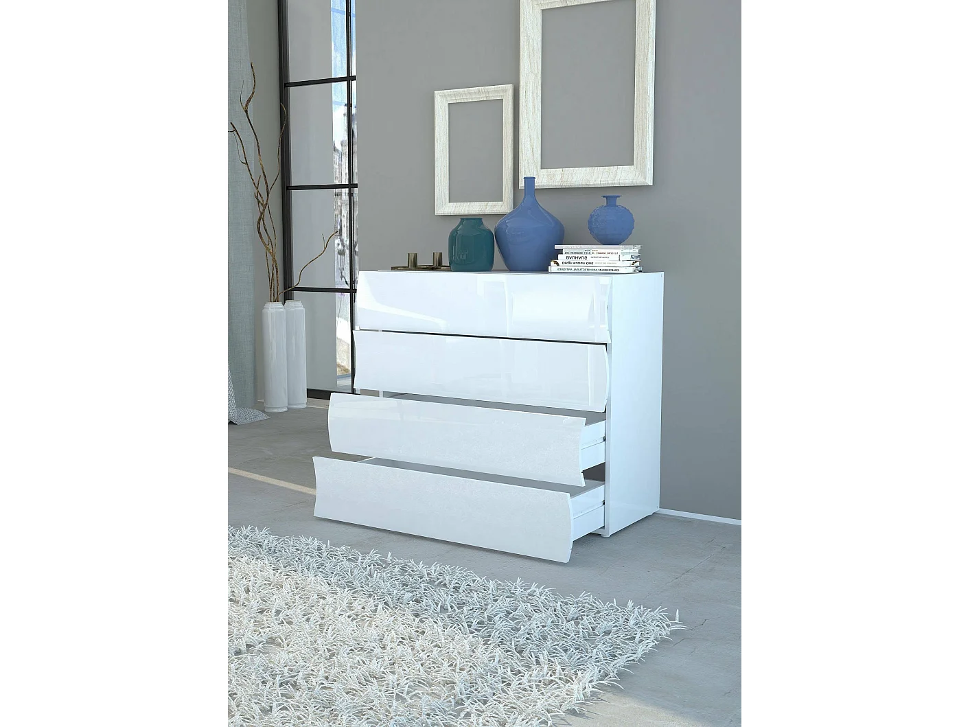 Dmora - Cassettiera Hecate, cm 98x40h82, Bianco lucido