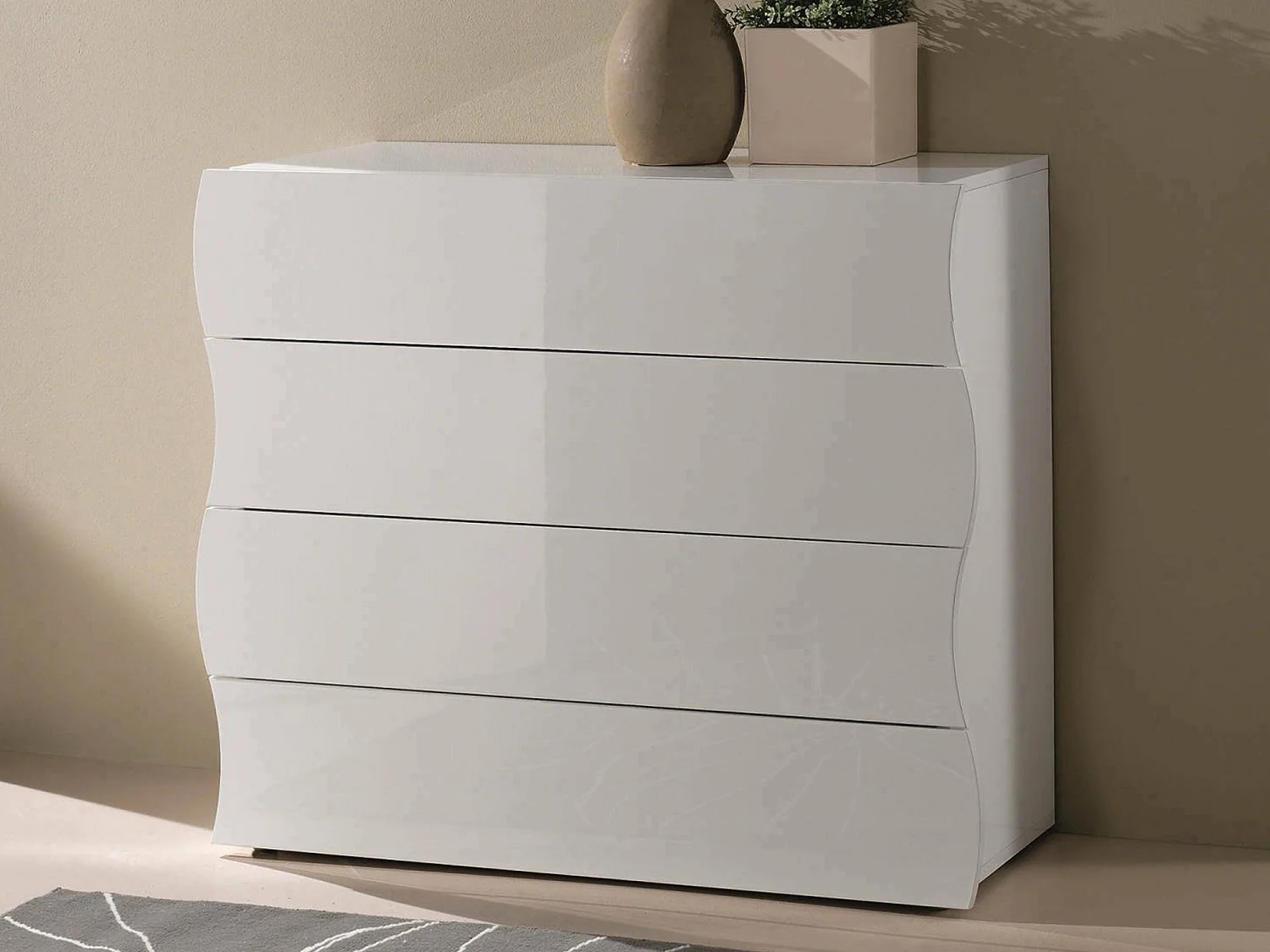 Commode Dhainau, Commode 4 tiroirs, Commode de chambre, 100% Made in Italy, 98x40h82 cm, Blanc brillant