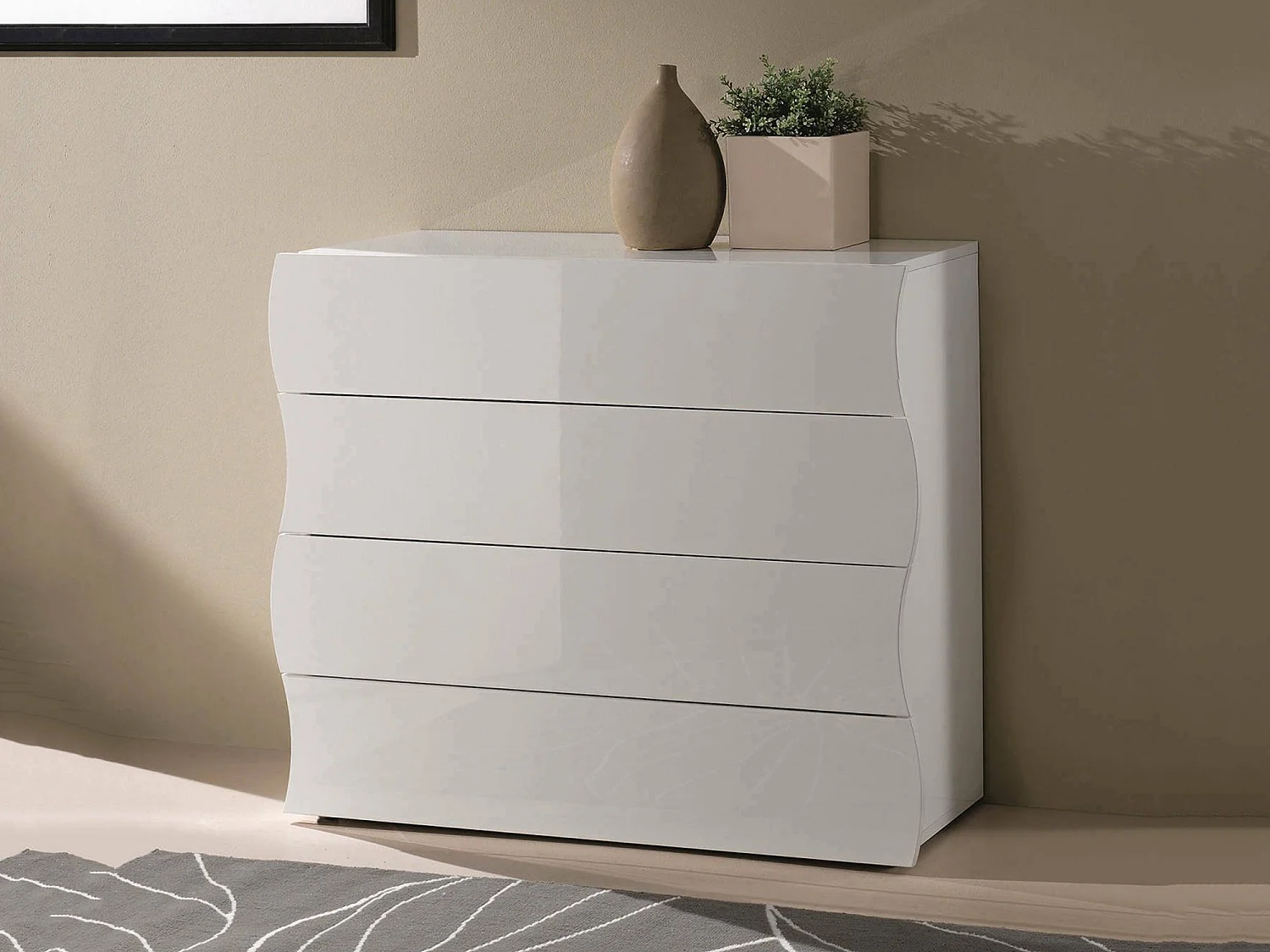 Commode Dhainau, Commode 4 tiroirs, Commode de chambre, 100% Made in Italy, 98x40h82 cm, Blanc brillant
