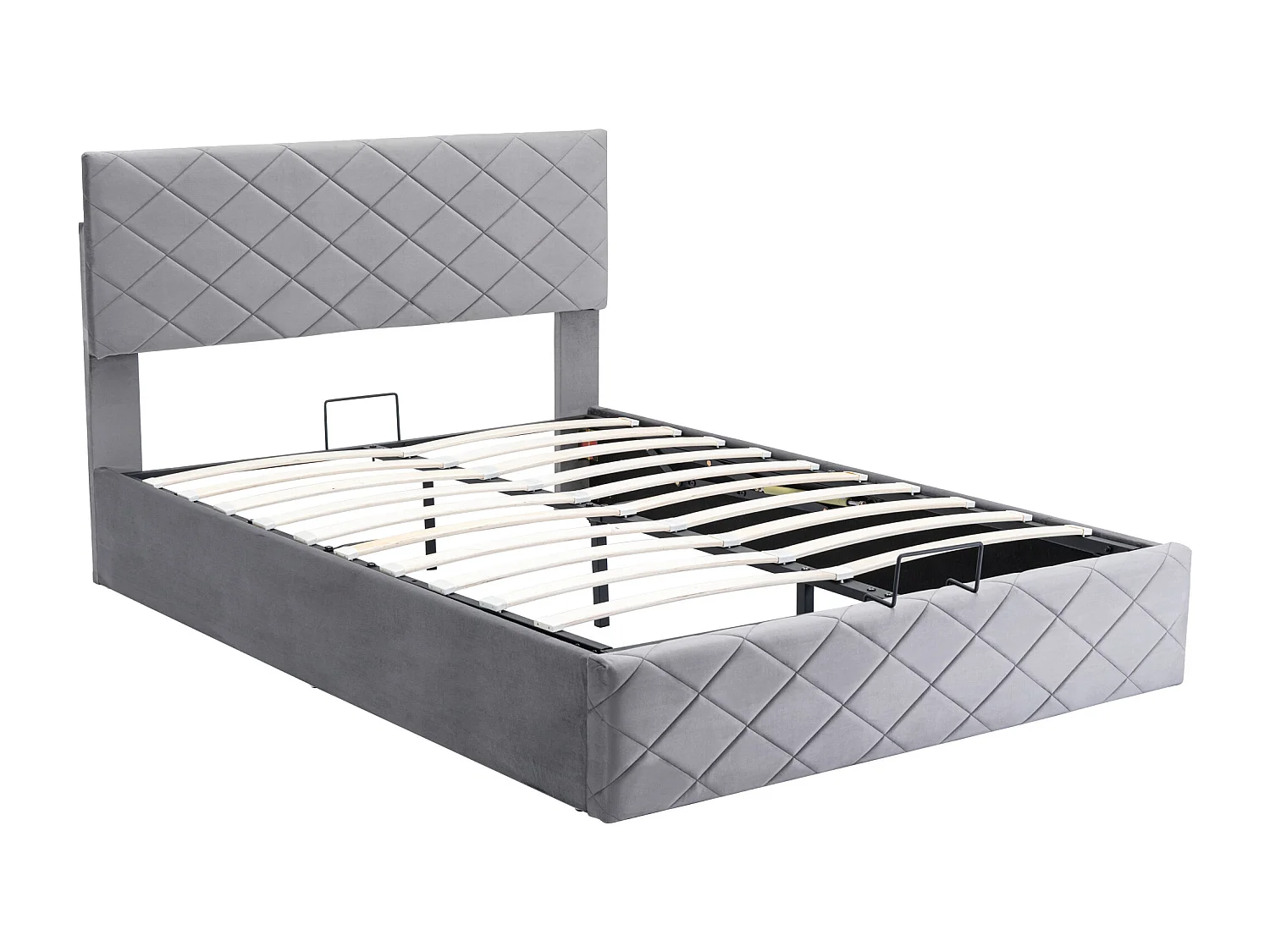 Lit coffre avec tête de lit réglable - 140 x 200 cm - velours - sommier à lattes - style scandinave - gris