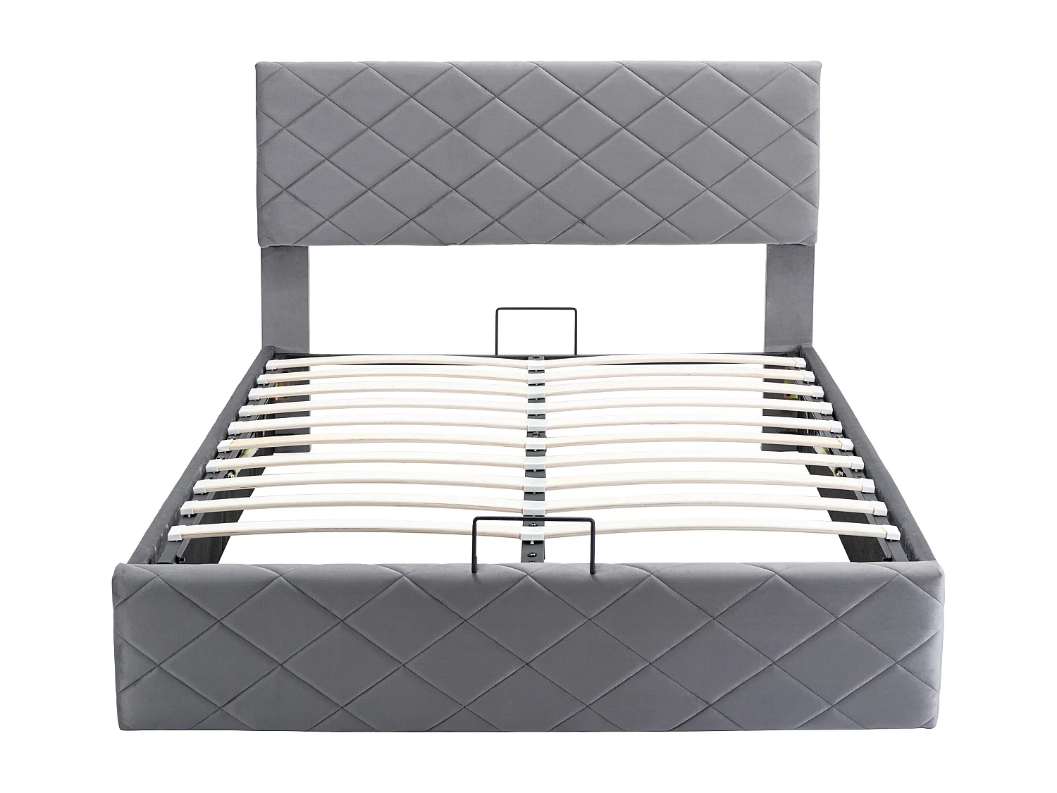 Lit coffre avec tête de lit réglable - 140 x 200 cm - velours - sommier à lattes - style scandinave - gris