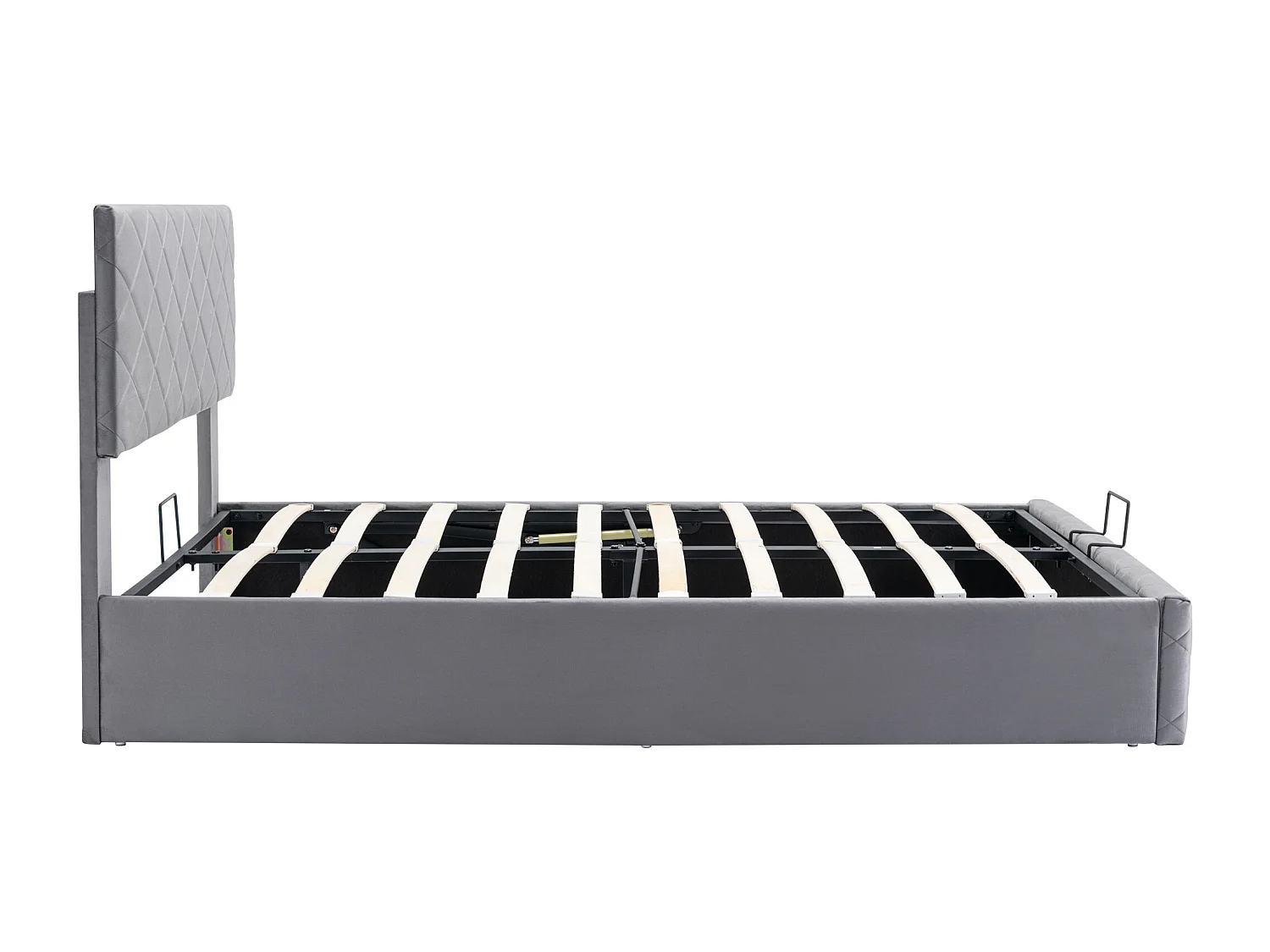 Lit coffre avec tête de lit réglable - 140 x 200 cm - velours - sommier à lattes - style scandinave - gris