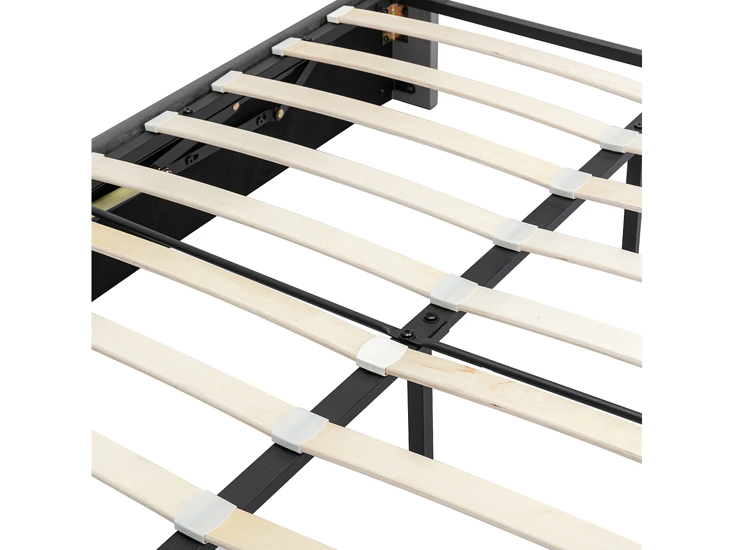 Łóżko ze schowkiem i regulowanym zagłówkiem - 140 x 200 cm - aksamit - stelaż z listew - styl skandynawski - szary