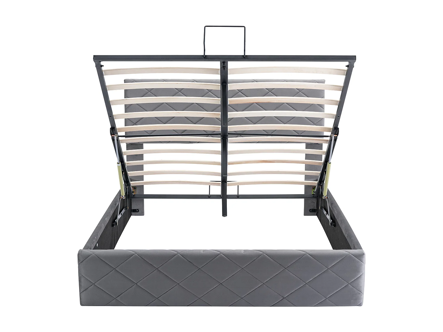 Łóżko ze schowkiem i regulowanym zagłówkiem - 140 x 200 cm - aksamit - stelaż z listew - styl skandynawski - szary