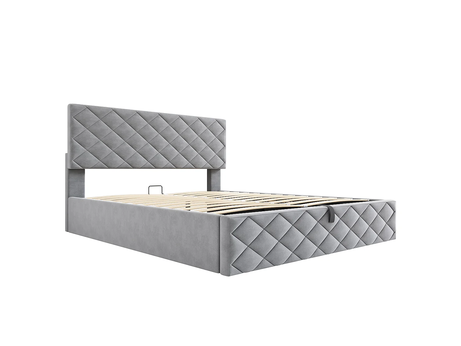 Lit coffre avec tête de lit réglable - 140 x 200 cm - velours - sommier à lattes - style scandinave - gris