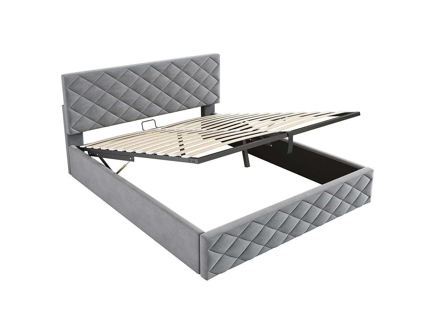 Lit coffre avec tête de lit réglable - 140 x 200 cm - velours - sommier à lattes - style scandinave - gris