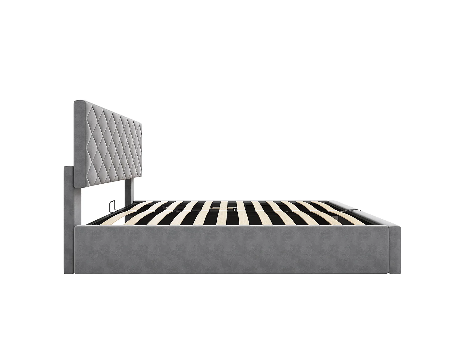 Lit coffre avec tête de lit réglable - 140 x 200 cm - velours - sommier à lattes - style scandinave - gris