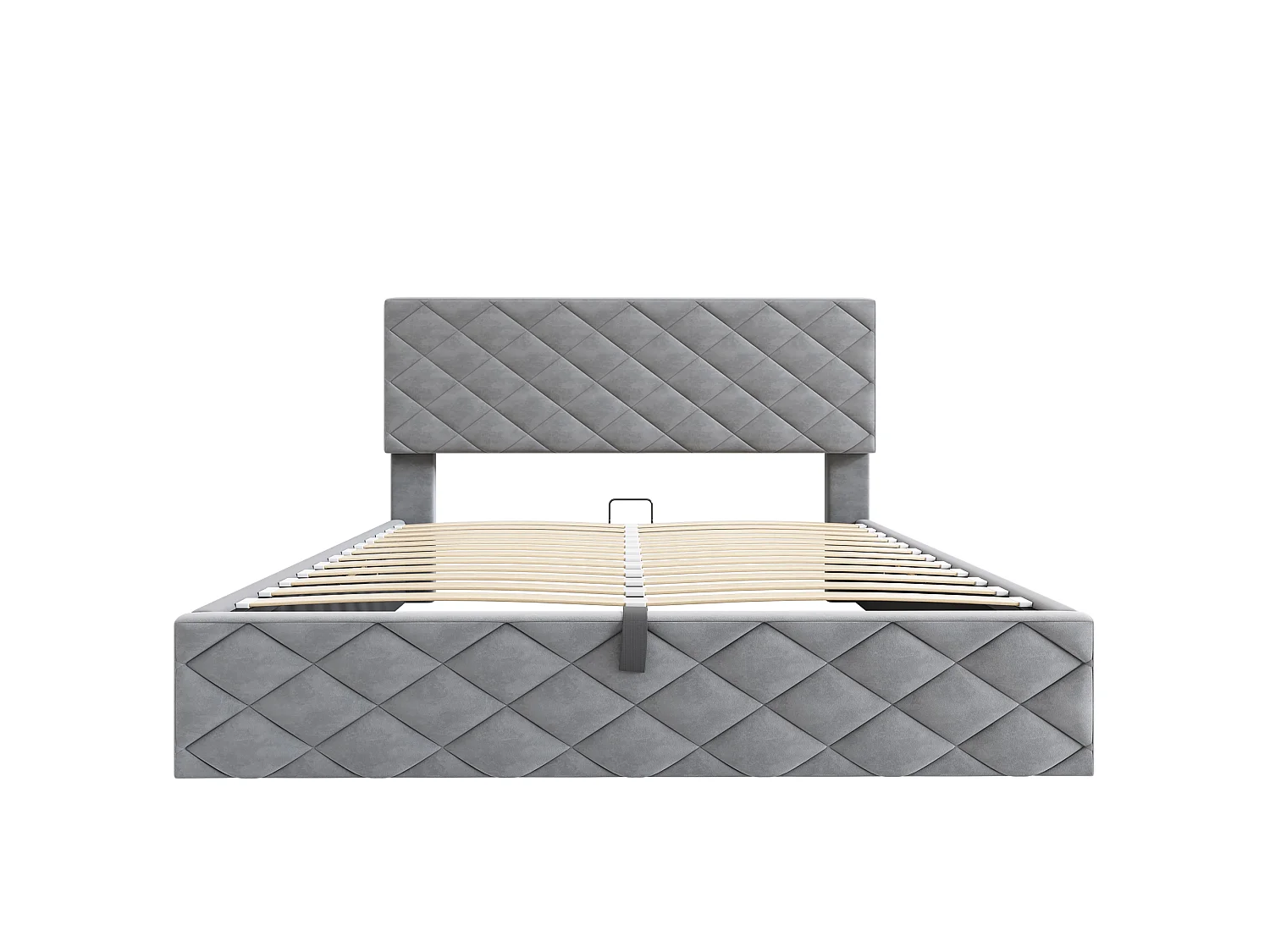 Lit coffre avec tête de lit réglable - 140 x 200 cm - velours - sommier à lattes - style scandinave - gris