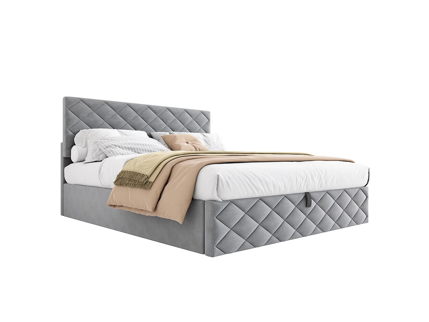 Lit coffre avec tête de lit réglable - 140 x 200 cm - velours - sommier à lattes - style scandinave - gris