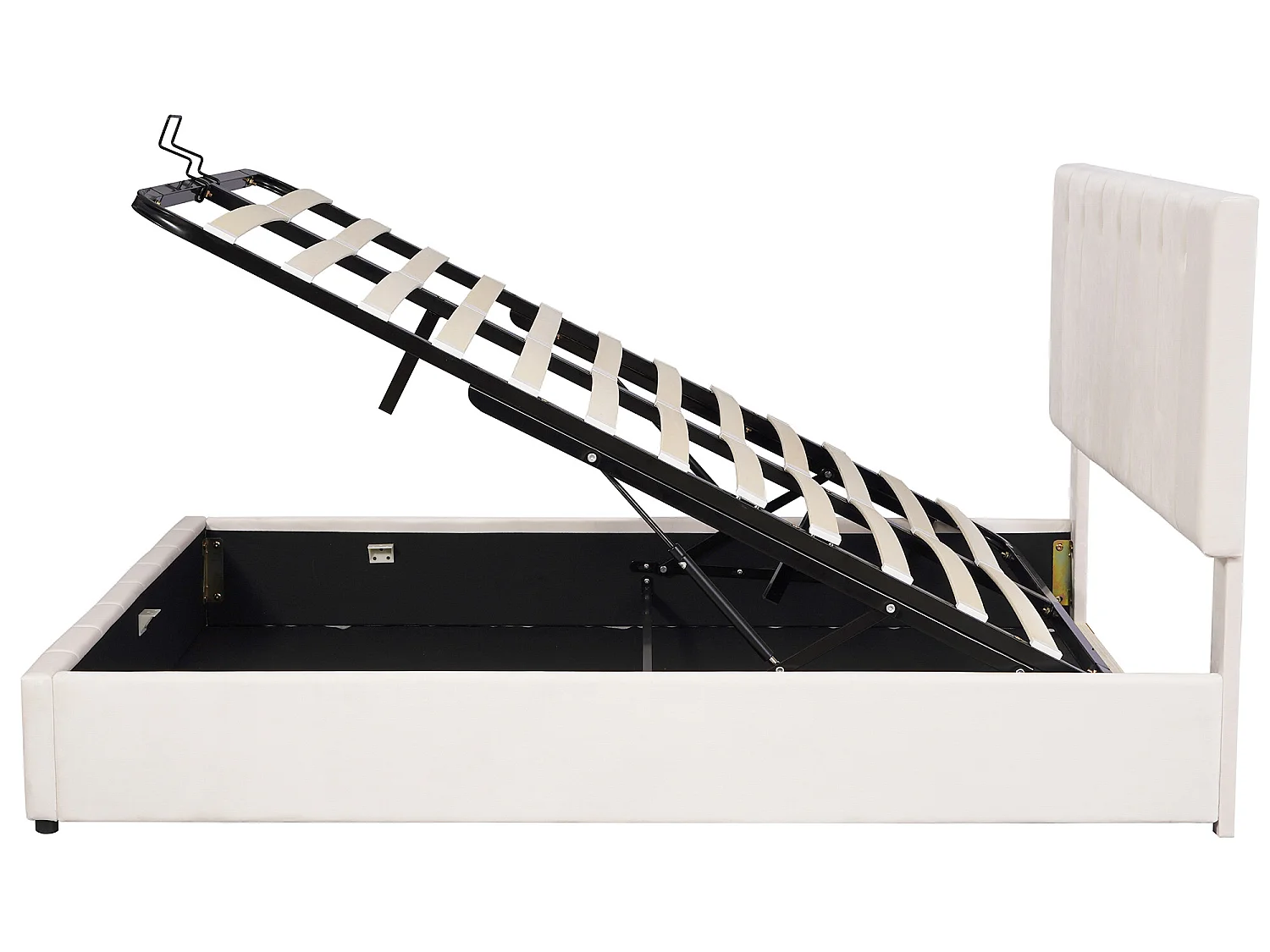Bettkasten mit verstellbarem Kopfteil und Stauraum – 140 x 200 cm – Samt – Lattenrost – Weiß