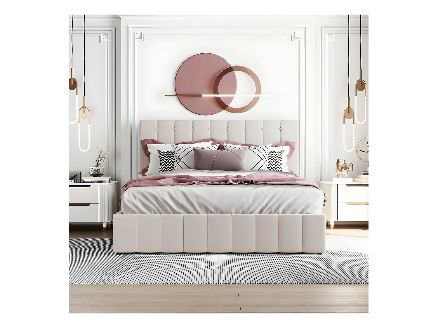 Opbergbed met verstelbaar hoofdeinde en opbergruimte - 140 x 200 cm - fluweel - lattenbodem - wit