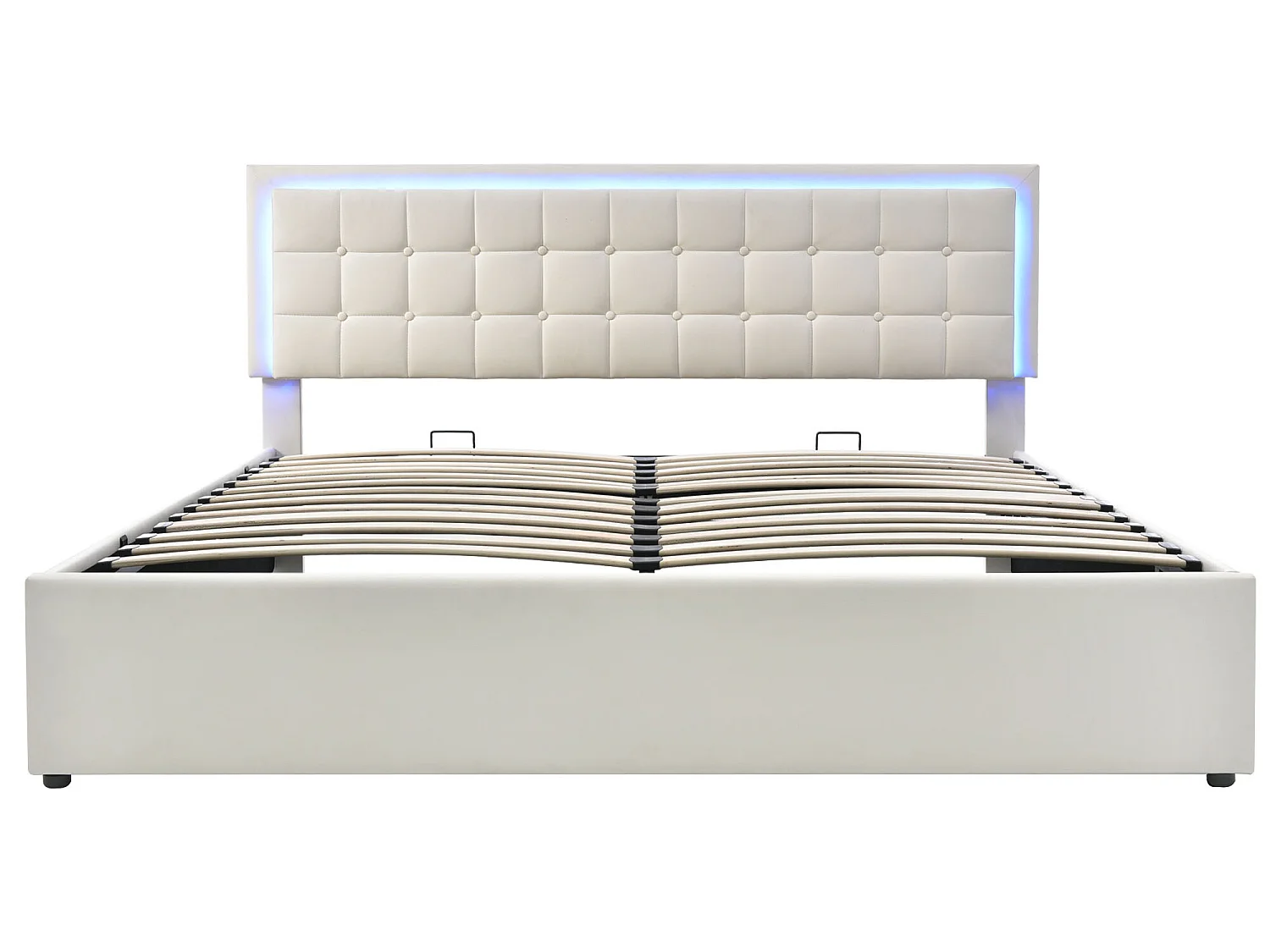 Lit coffre 160 x 200 cm - cuir pu - LEDs - sommier à lattes - blanc
