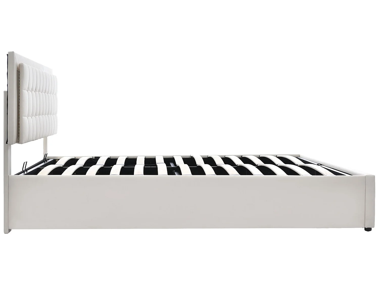 Lit coffre 160 x 200 cm - cuir pu - LEDs - sommier à lattes - blanc