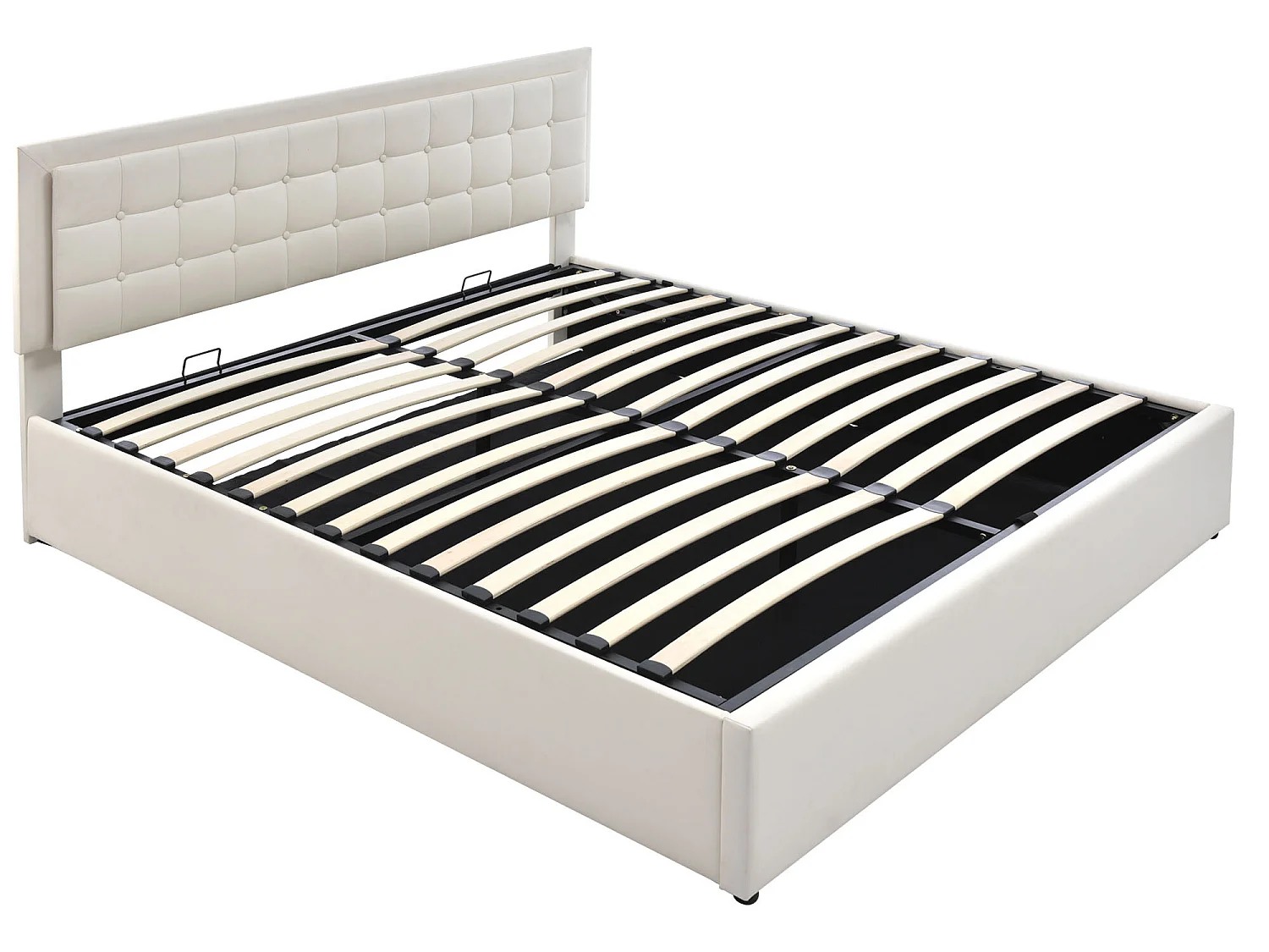 Lit coffre 160 x 200 cm - cuir pu - LEDs - sommier à lattes - blanc