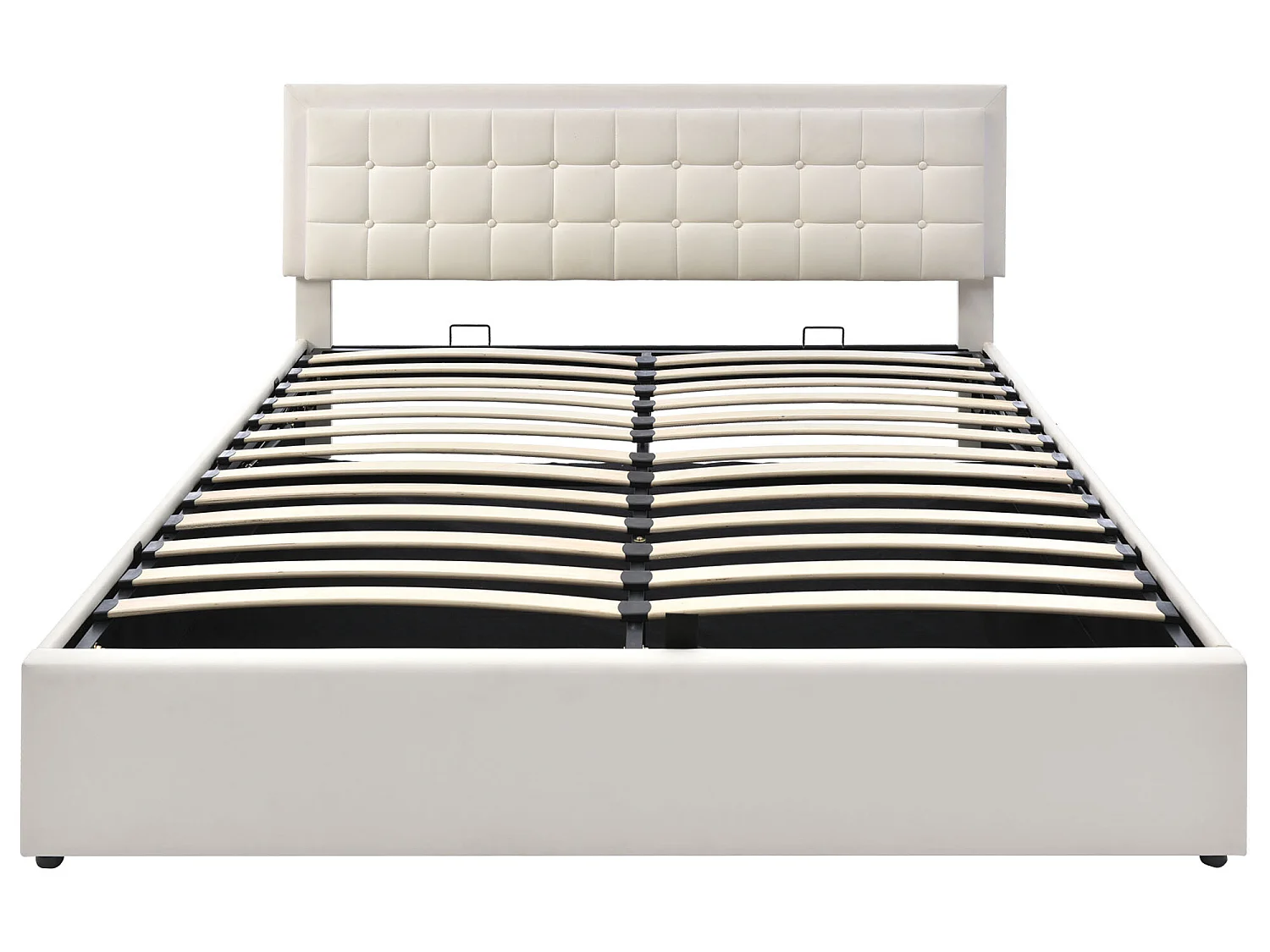 Lit coffre 160 x 200 cm - cuir pu - LEDs - sommier à lattes - blanc