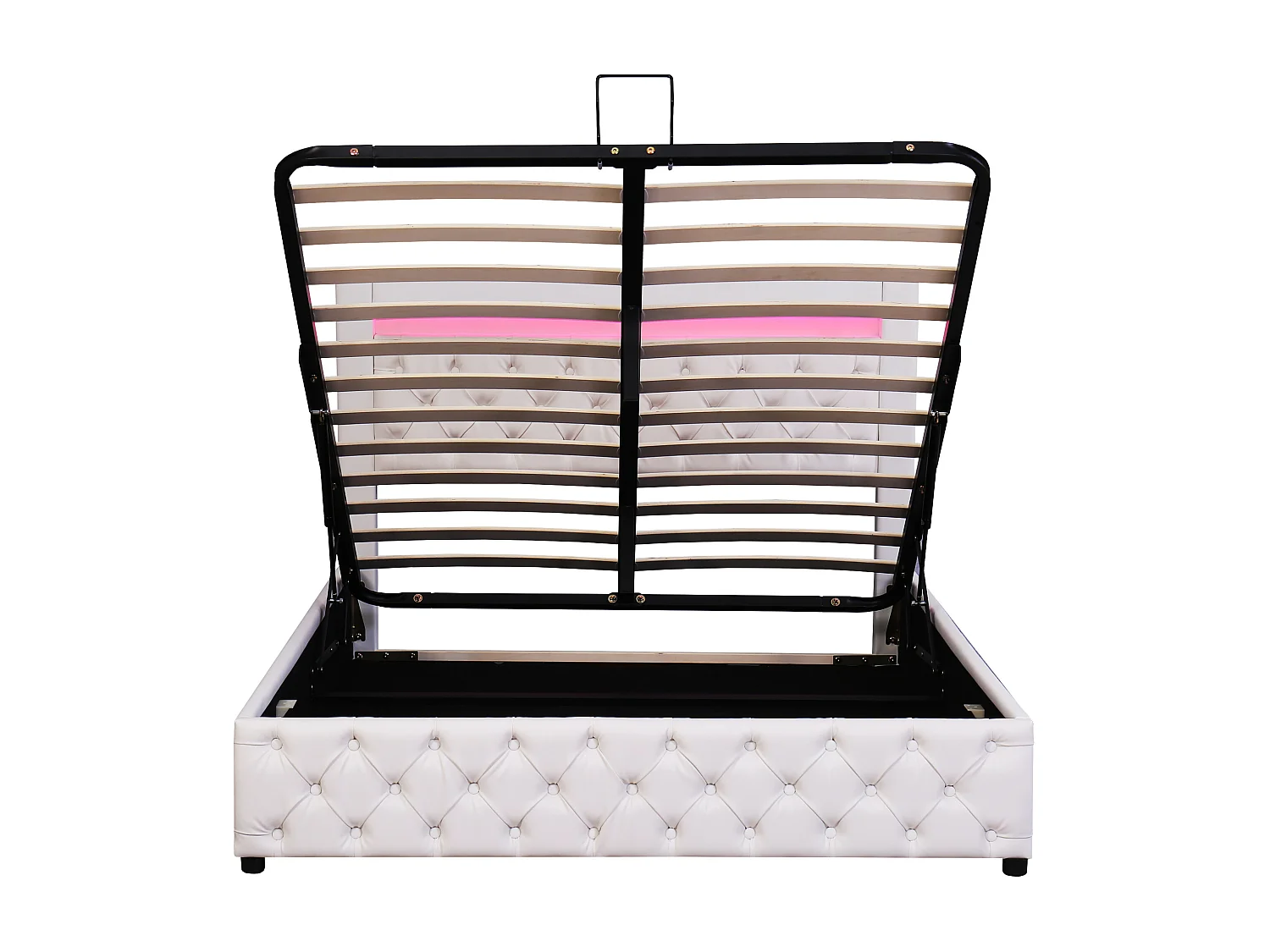 Opbergbed met hoofdeinde - 140 x 200 cm - kunstleer - LED - lattenbodem - moderne stijl - wit