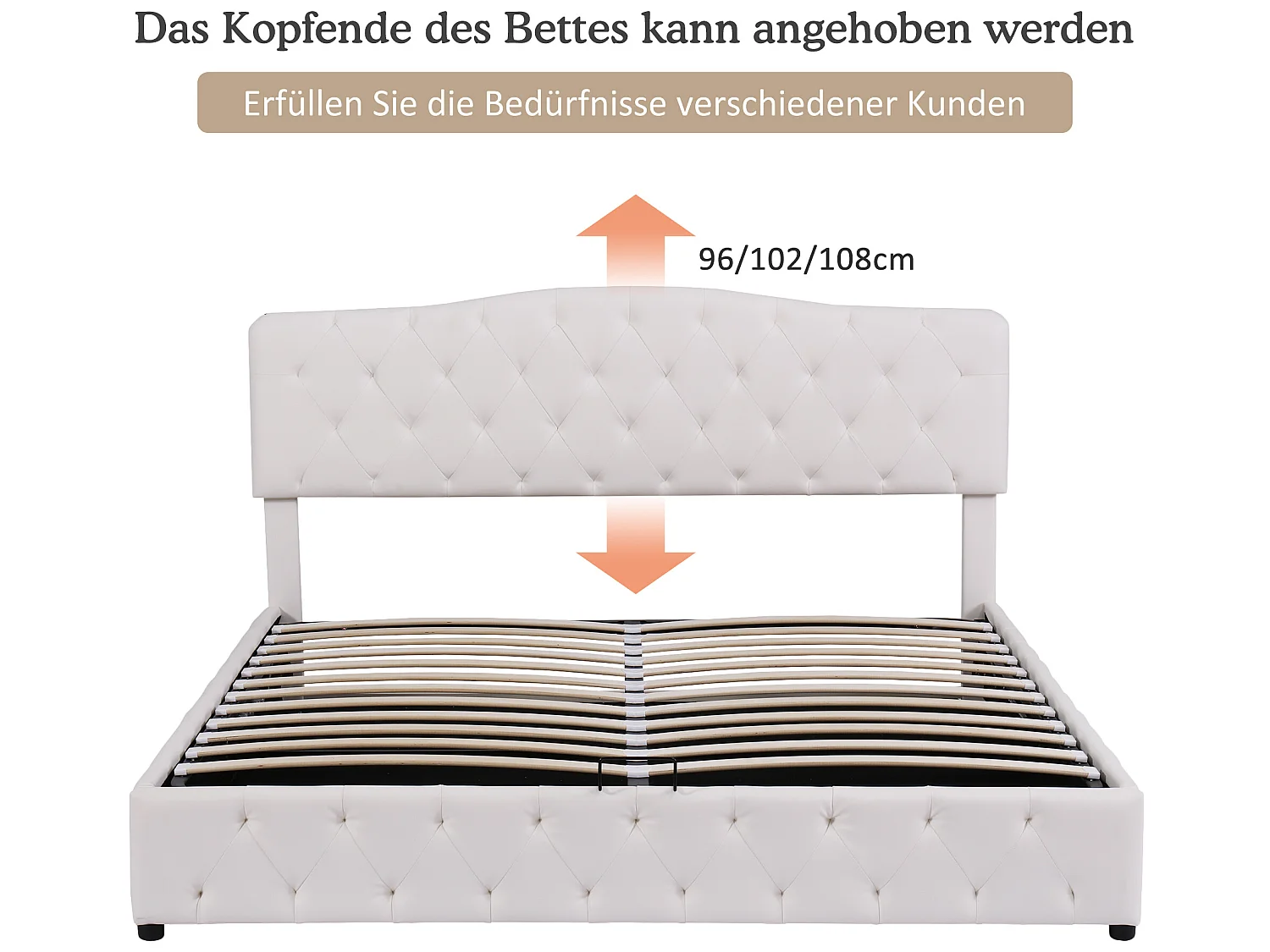 Bettkasten mit verstellbarem Kopfteil – 180 x 200 cm – Kunstleder – LED – Lattenrost – moderner Stil – Weiß
