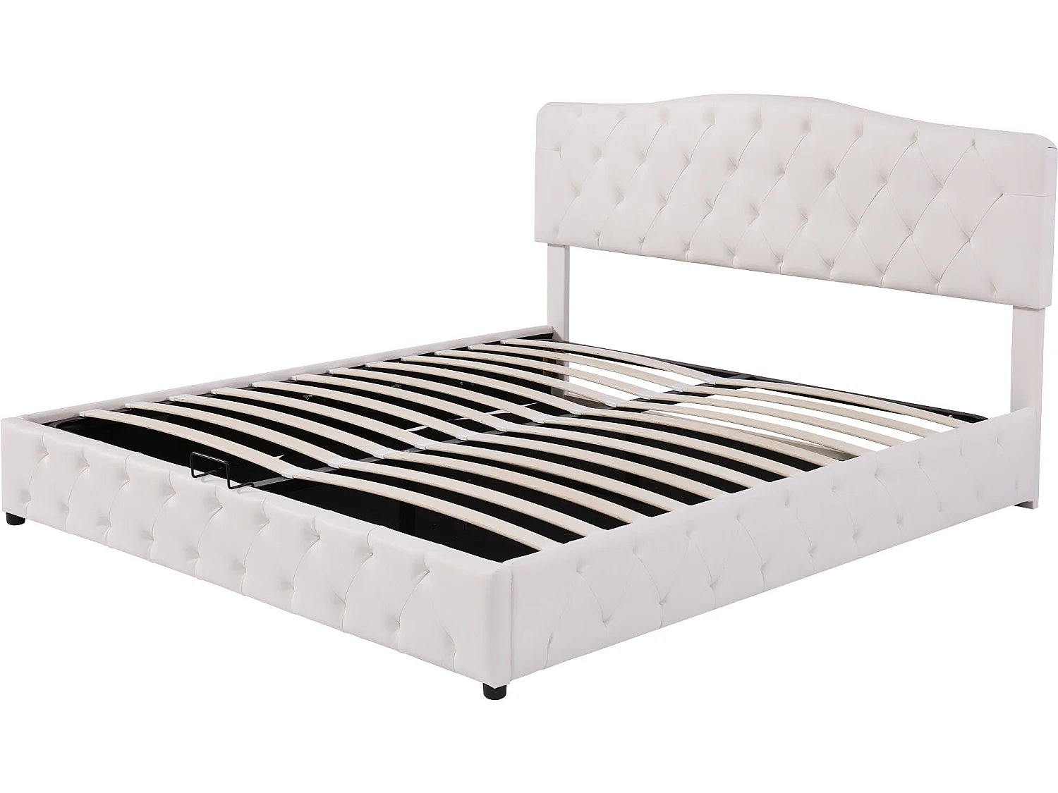 Łóżko ze schowkiem i regulowanym zagłówkiem - 180 x 200 cm - skóra ekologiczna - LED - stelaż z listew - styl nowoczesny - białe