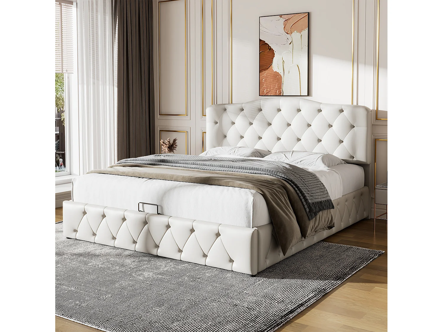 Opbergbed met hoofdeinde bekleed met PU-leer - 140 x 200 cm - Scandinavische stijl - voor volwassenen - Wit