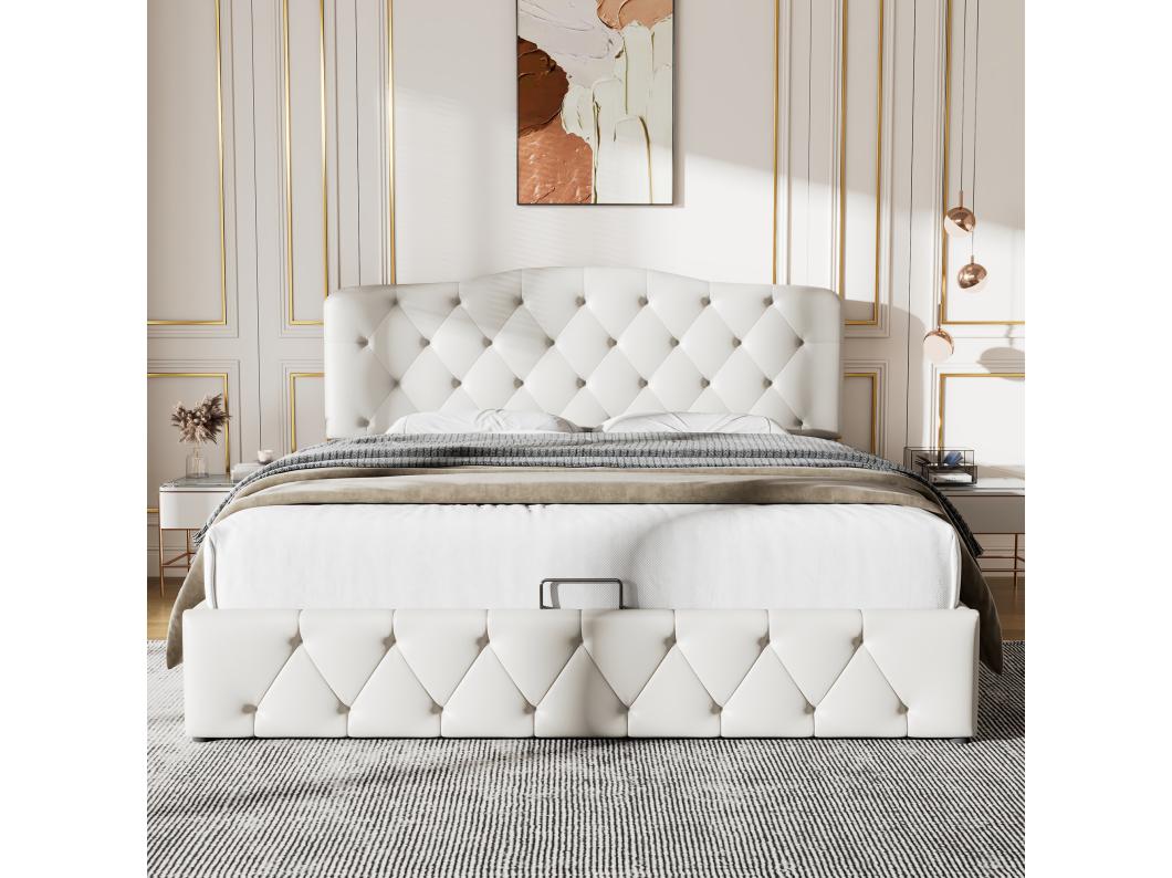 Opbergbed met hoofdeinde bekleed met PU-leer - 140 x 200 cm - Scandinavische stijl - voor volwassenen - Wit