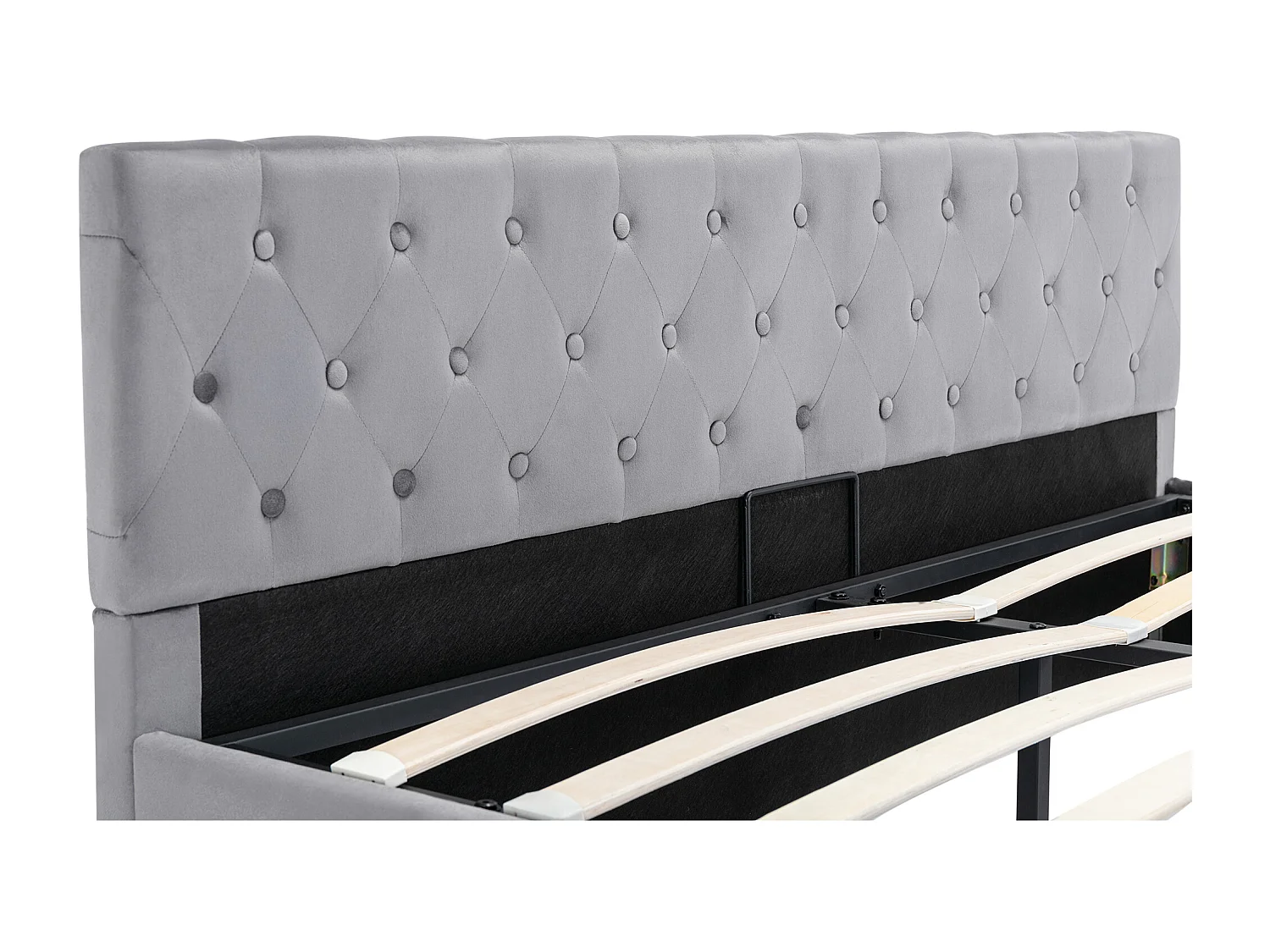 Lit coffre 180 x 200 cm avec rangement - velours - sommier à lattes - coloris gris