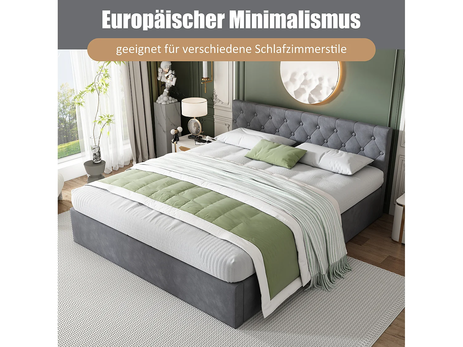 Letto contenitore 140 x 200 cm - rete a doghe e testiera - stile scandinavo - velluto - colore grigio
