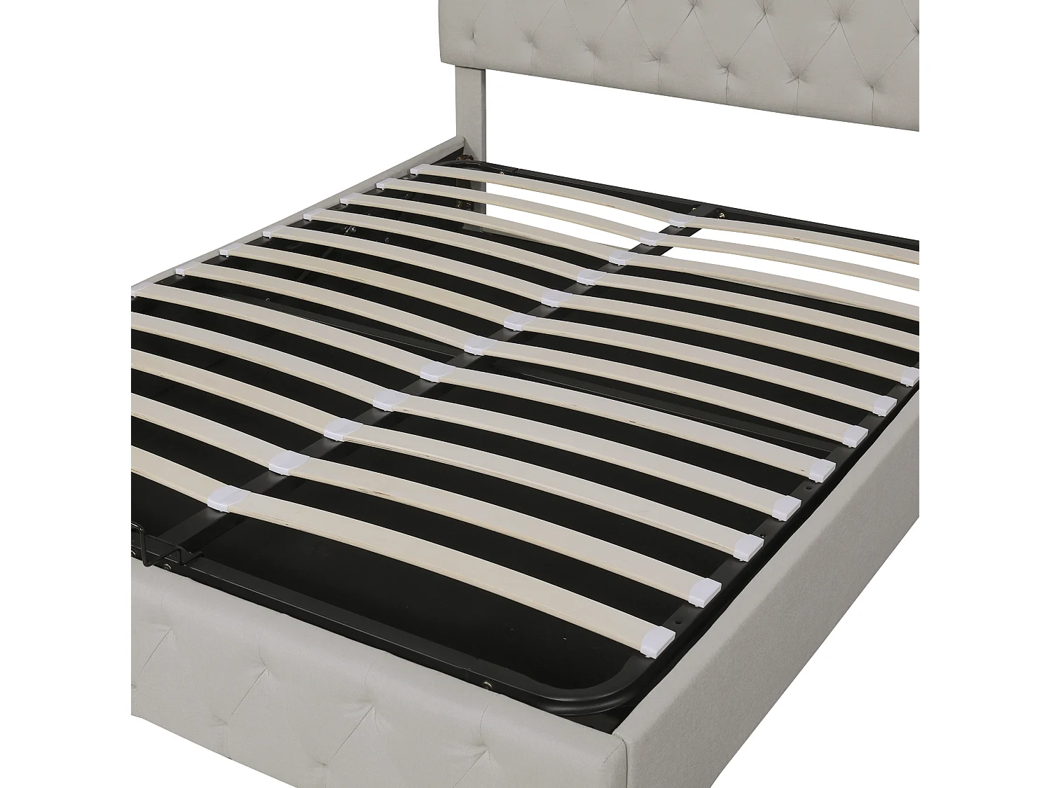 Letto contenitore 140x200 cm, Letto matrimoniale con LED, USB e Bluetooth, in moderno velluto beige, Testiera regolabile, Vano contenitore