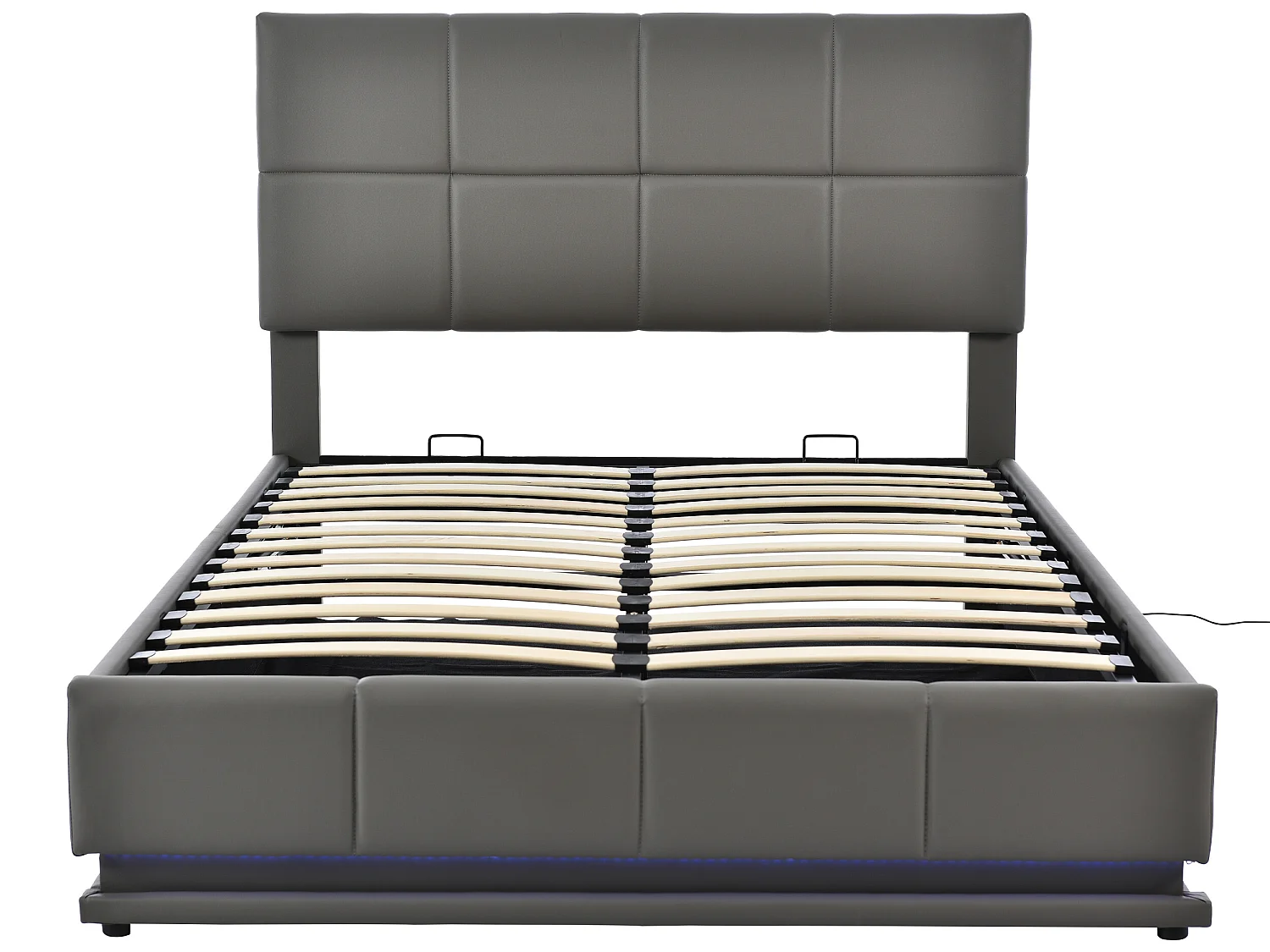 Letto contenitore con contenitore - 140 x 200 cm - similpelle - illuminazione LED - rete a doghe - stile moderno - bianco