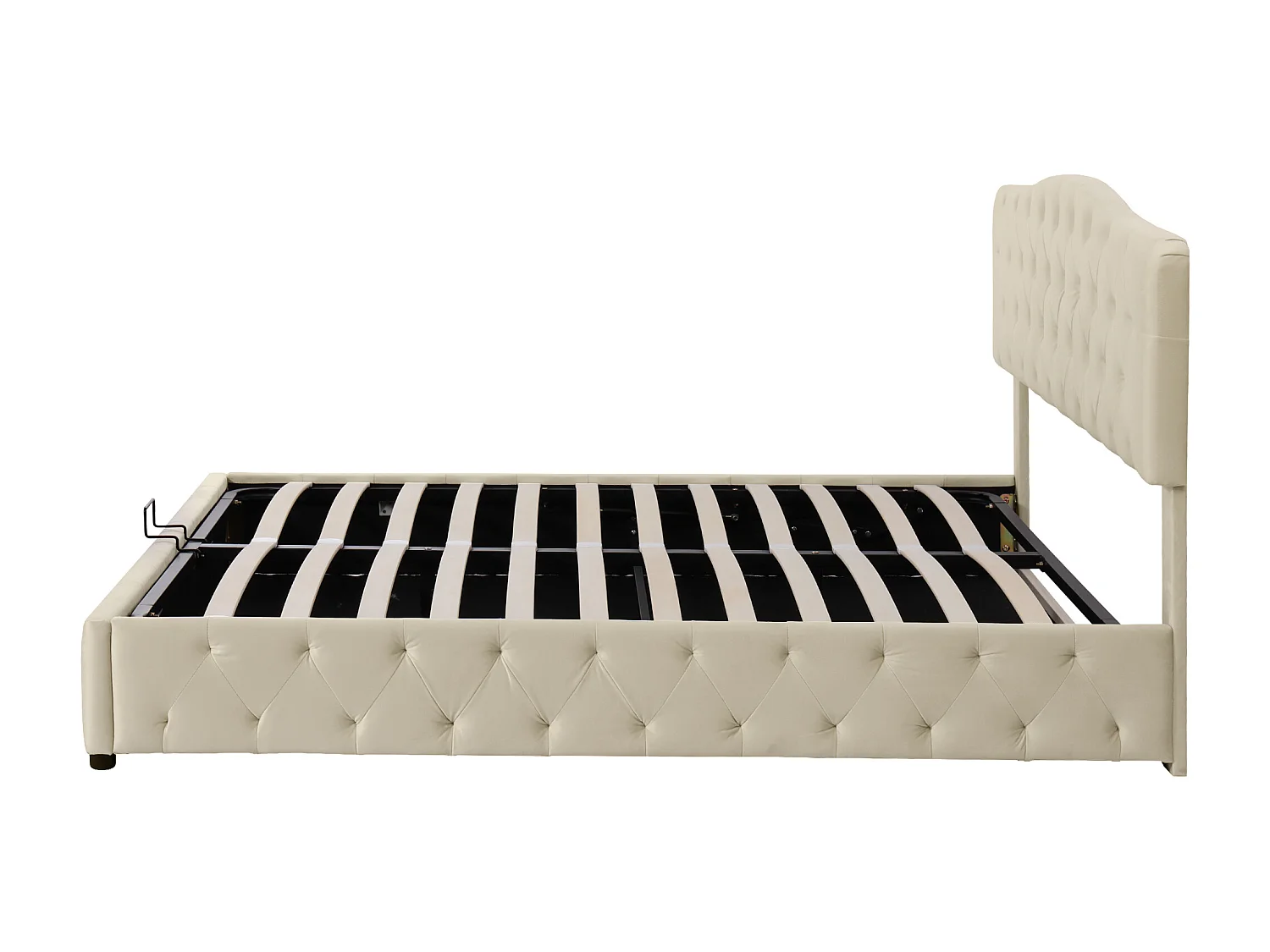 Opbergbed 180 x 200 cm - volwassenenbed - verstelbaar hoofdeinde - houten lattenbodem - fluweel - beige