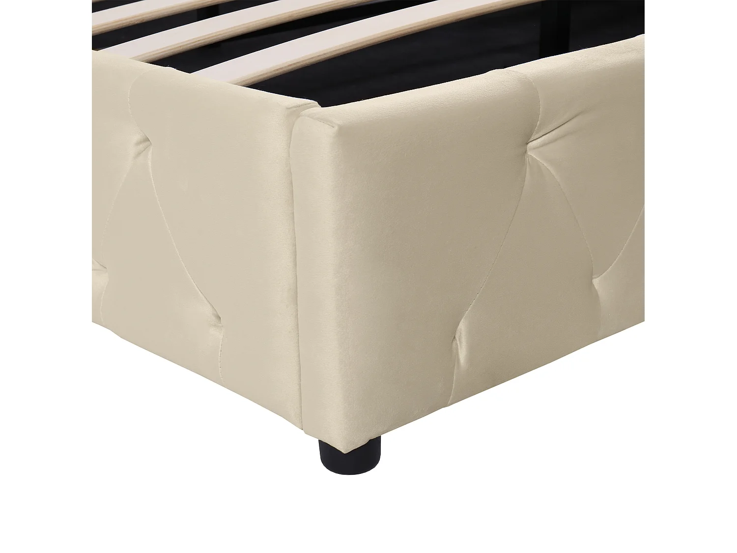 Opbergbed 180 x 200 cm - volwassenenbed - verstelbaar hoofdeinde - houten lattenbodem - fluweel - beige
