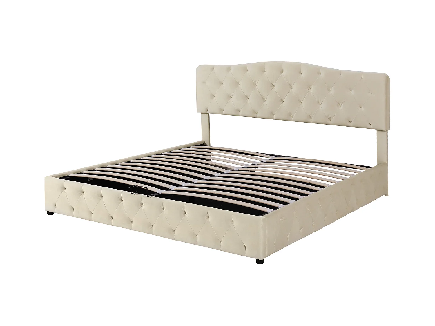 Bett mit Stauraum 180 x 200 cm – Bett für Erwachsene – verstellbares Kopfteil – Lattenrost aus Holz – Samt – Beige