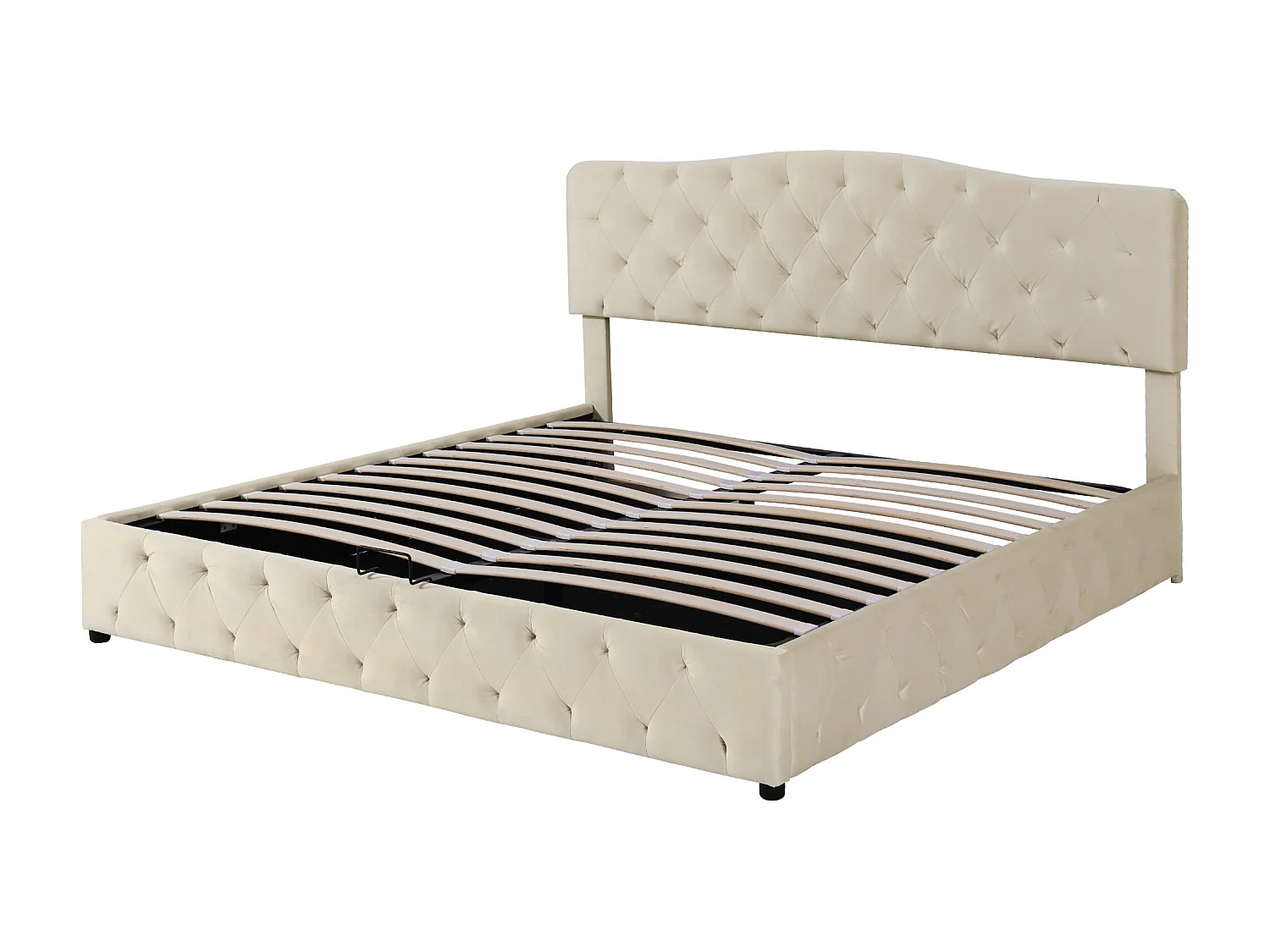 Bett mit Stauraum 180 x 200 cm – Bett für Erwachsene – verstellbares Kopfteil – Lattenrost aus Holz – Samt – Beige