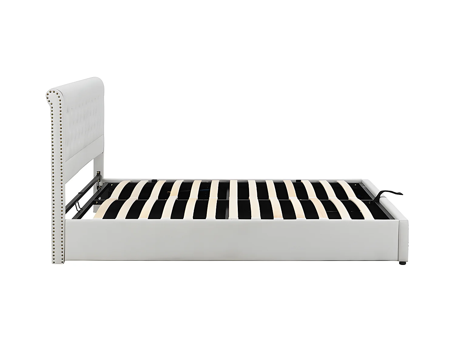 Cama contenedor con cabecero - 140 x 200 cm - lino y algodón - somier de láminas - estilo contemporáneo - gris blanco