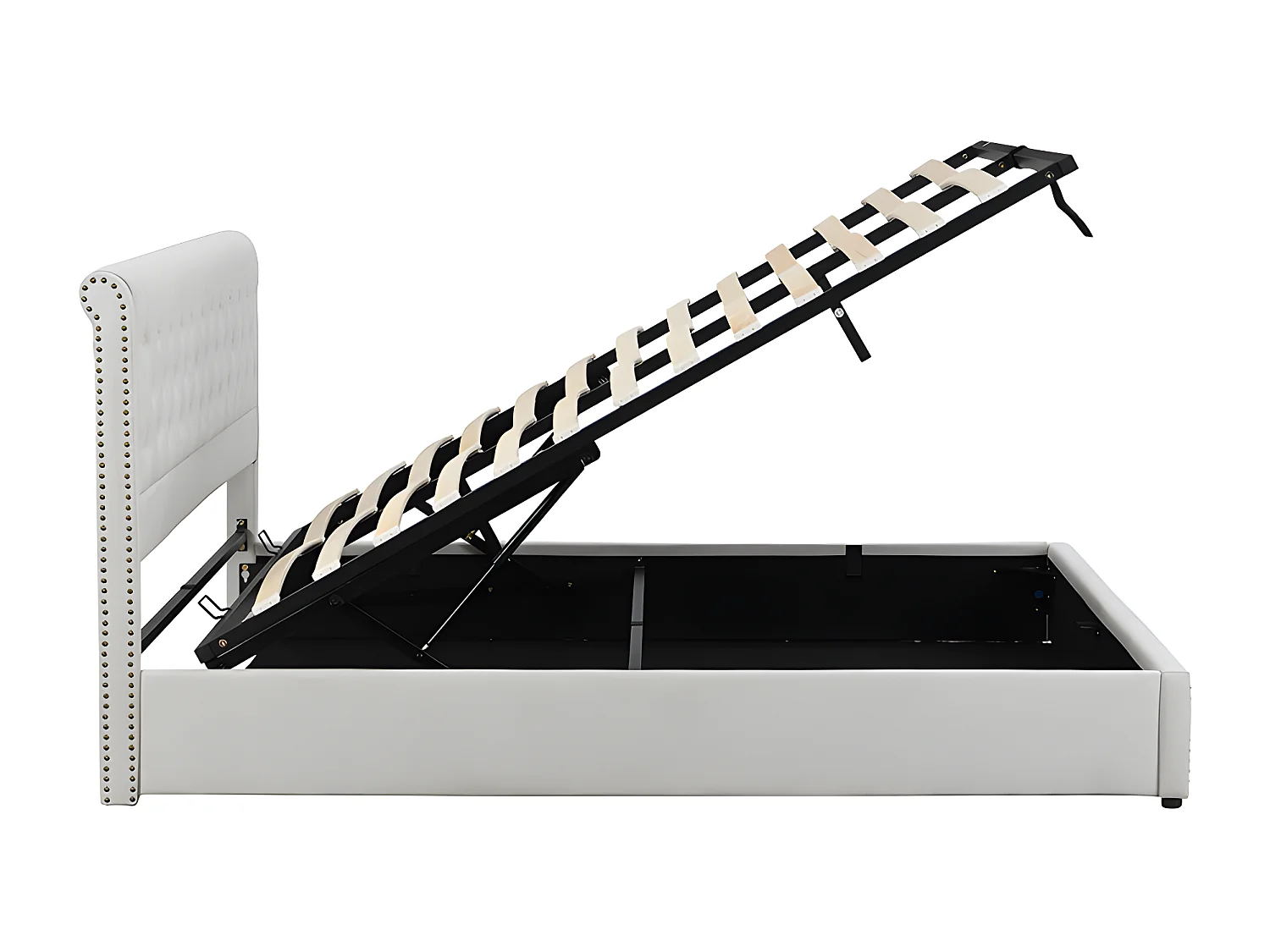 Cama de arrumação com cabeceira - 140 x 200 cm - linho de algodão - base de ripas - estilo contemporâneo - cinza branco