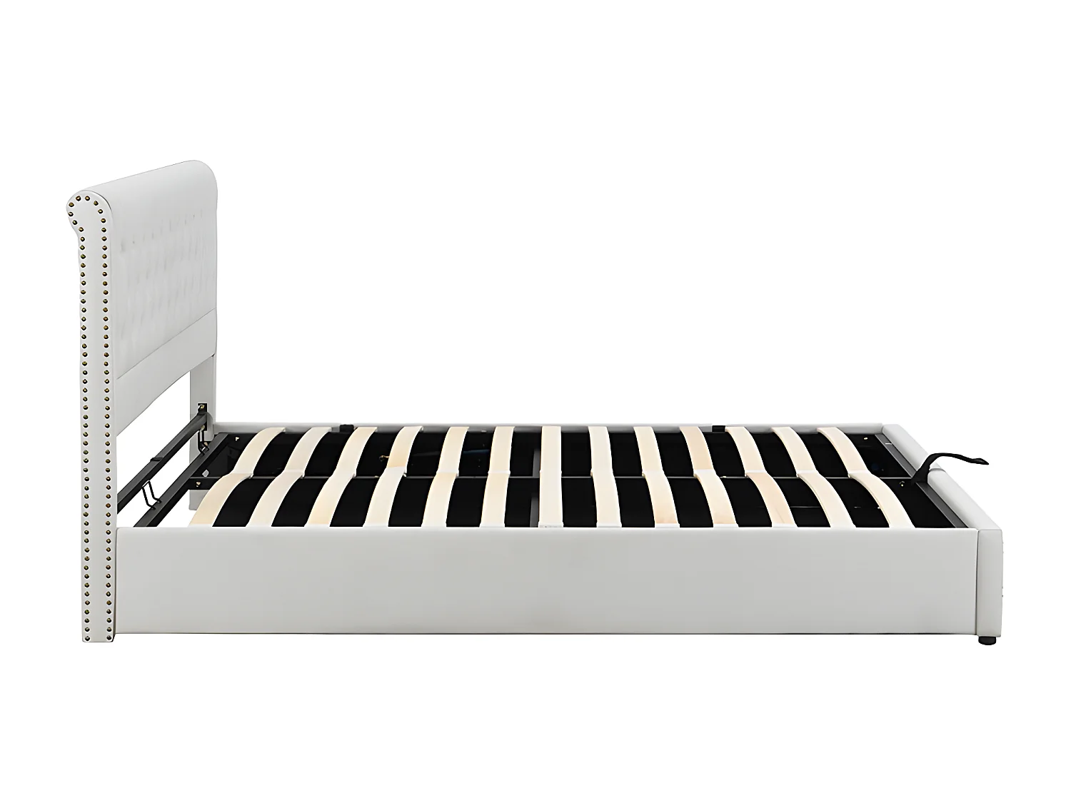 Cama de arrumação com cabeceira - 140 x 200 cm - linho de algodão - base de ripas - estilo contemporâneo - cinza branco